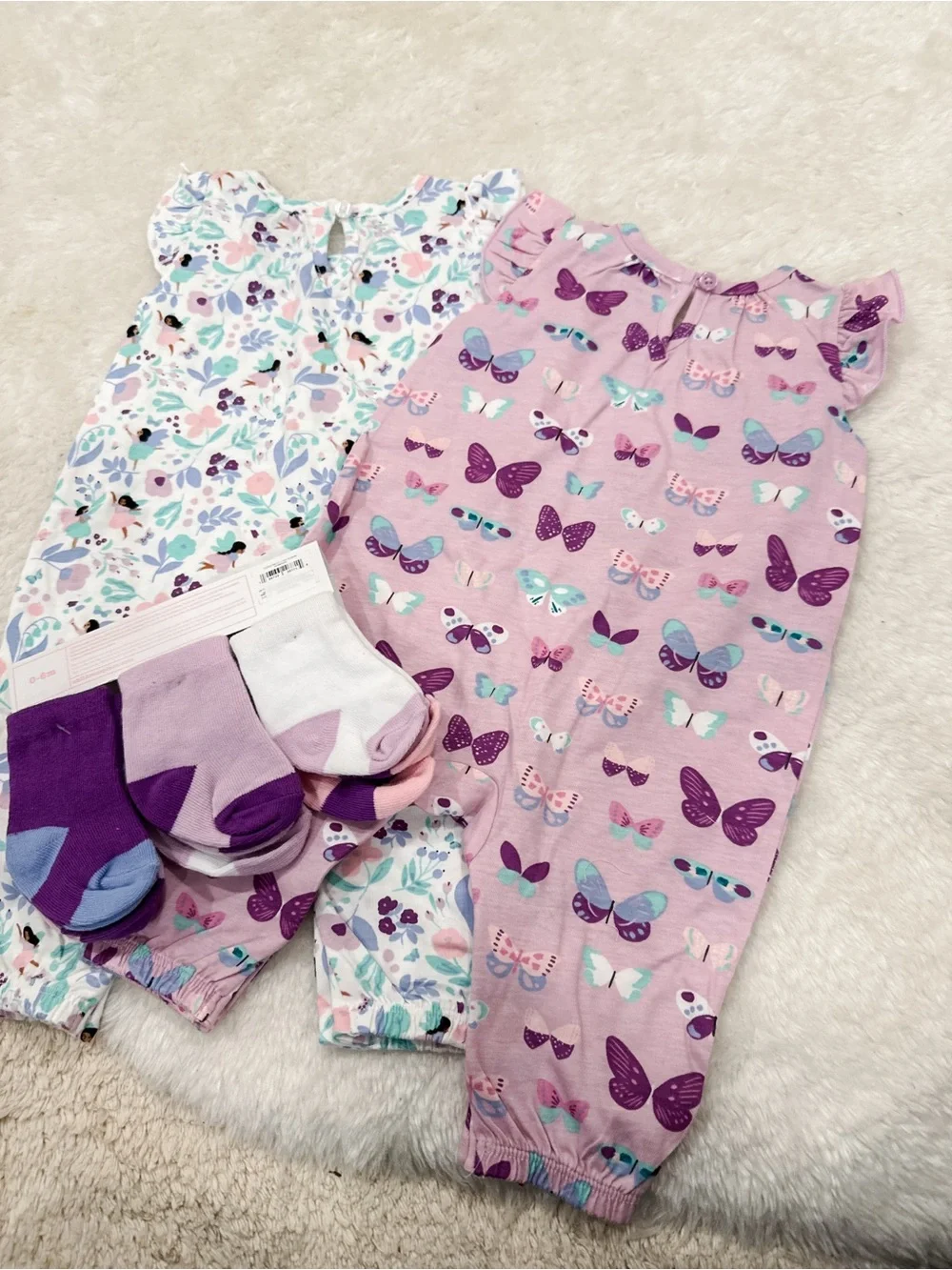 Children’s Place Baby Romper Set with Butterflies & Floral + Matching socks - Picture 3 of 3